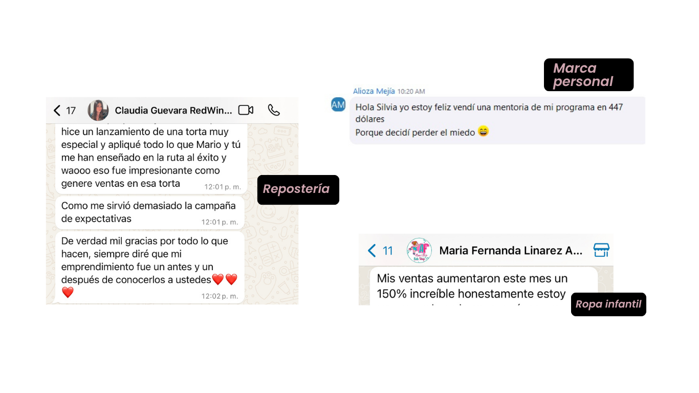 Testimonios de repostería, marca personal y ropa infantil
